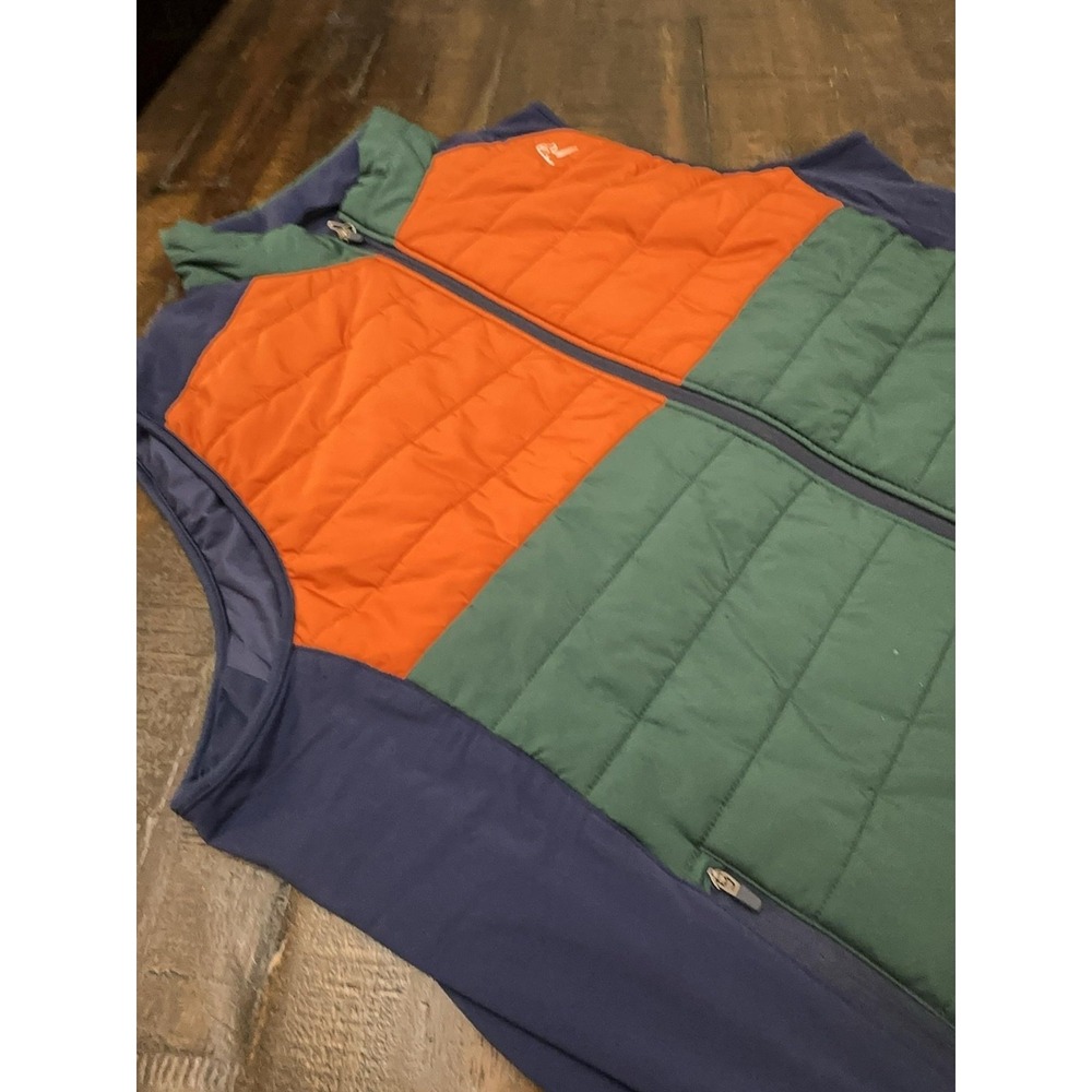Rhoback Vest Mens 2XL Green Orange Navy Quilted Full Zip Soft Shell Puffer
